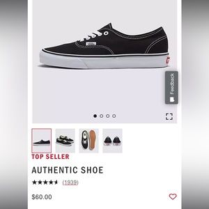 Vans black authentic shoe size 6.5 women